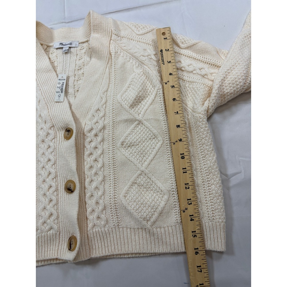 Madewell Wool Blend Cable Knit Cropped Cardigan Sweater Cream XS N0010 - Picture 10 of 11
